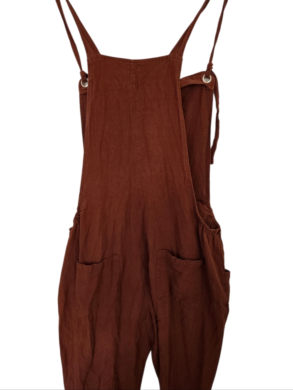 Rust Cotton Wide Leg Jumpsuit Overalls Adjustable Straps Boho Utility Pockets L - Picture 8 of 9